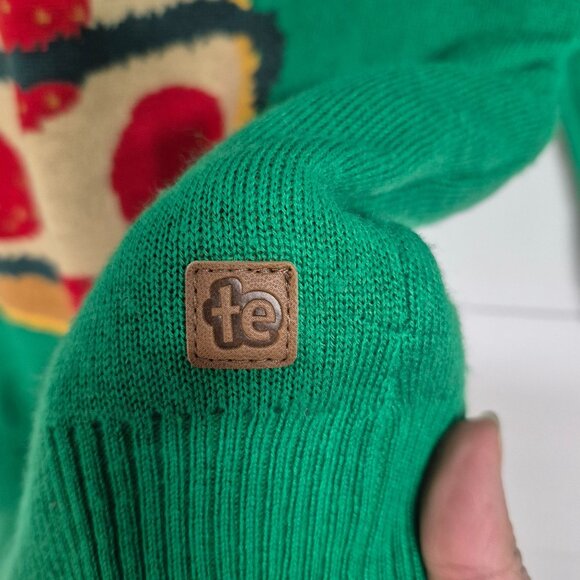 Tipsy Elves Youth Green Christmas Pizza Ugly Sweater Long Sleeves Knit Pullover - Picture 4 of 5